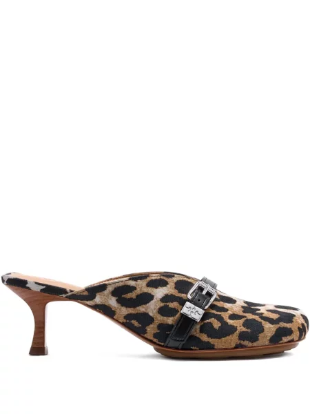 Papuci tip mules Ganni cu imagine cu model leopard cu cataramă maro
