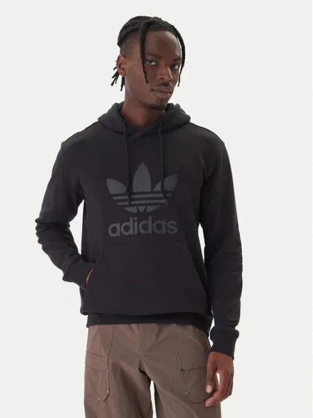 Суичър с качулка Adidas с качулка с принт черно