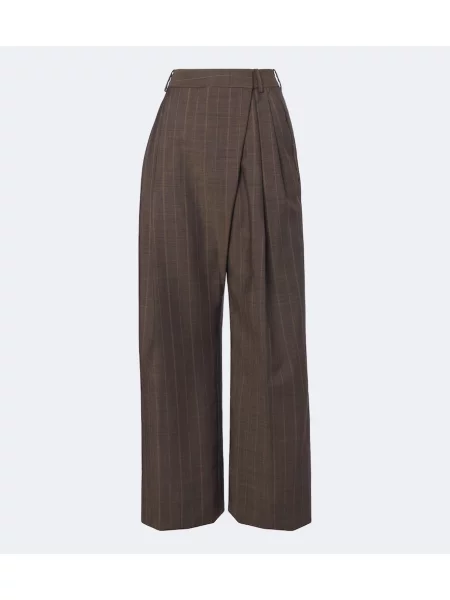 Pantaloni Ganni de lână cu dungi maro