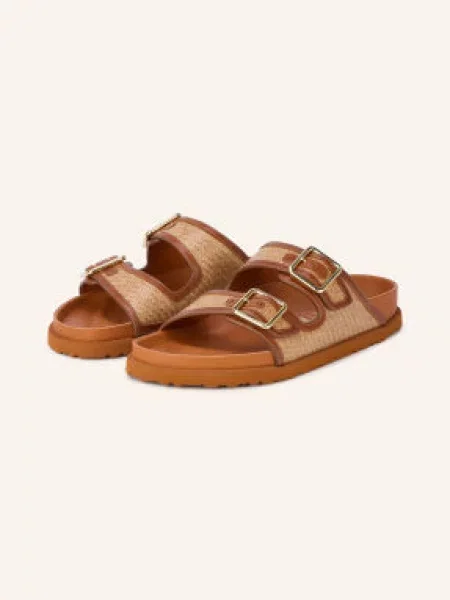 Birkenstock Pantofle Arizona Framed Raffia koňaková / zlatá béžová