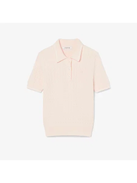 Lacoste Sweter Z Golfem W Prążki Warkoczowa różowy