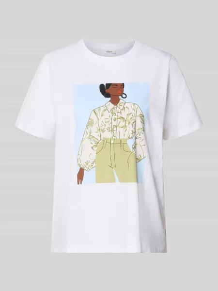 T-shirt o kroju relaxed fit z czystej bawełny S.oliver Red Label biała