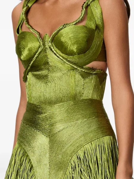 Rochie mini Norina St cu franjuri verde