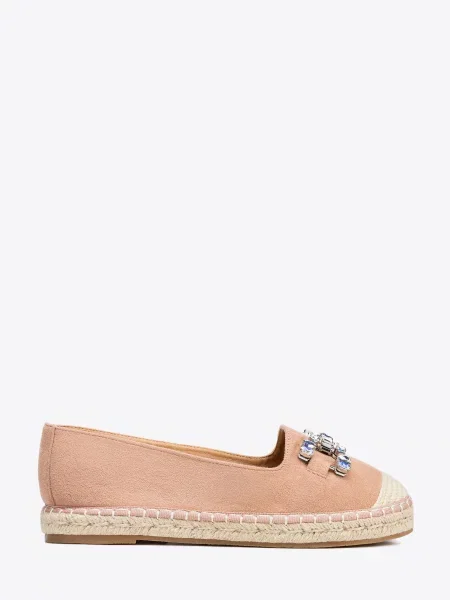 Espadryle z biżuteryjną ozdobą beżowo różowe