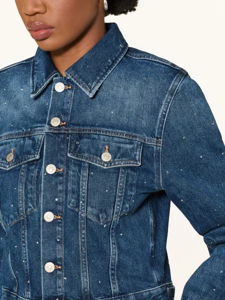 7 For All Mankind Džínová Bunda S Ozdobnými Kamínky blue shine modrá