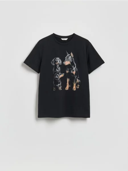 Reserved T-shirt regular z nadrukiem czarny