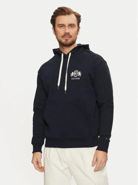 Суичър с качулка Tommy Hilfiger с качулка с апликация тъмносиньо