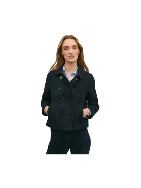 Krótki płaszcz Brooks Brothers wełniany niebieski