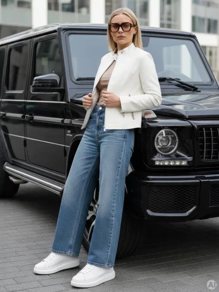 Kurtka skórzana TRENDY FUSION Dstreet biała