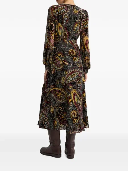 Rochie midi Etro de catifea cu model floral plic negru
