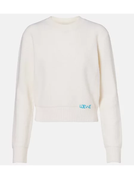 Pulover Loewe cu broderie de lână alb