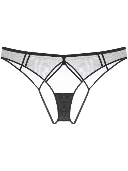 Chiloți tanga Maison Close transparente cu motiv cu inimi negru