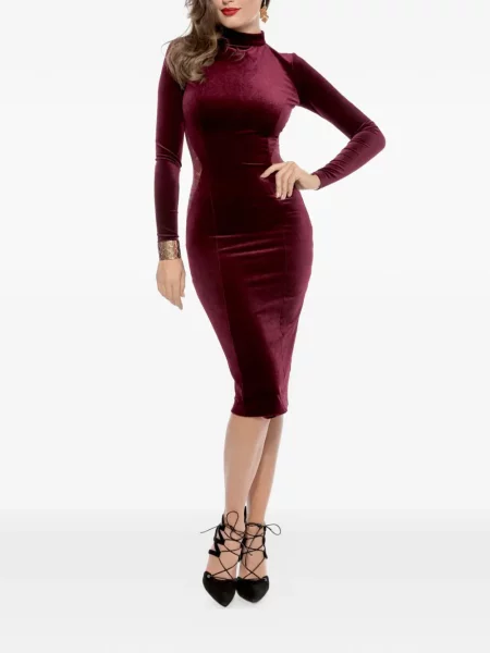 Rochie midi Roserry de catifea roșu
