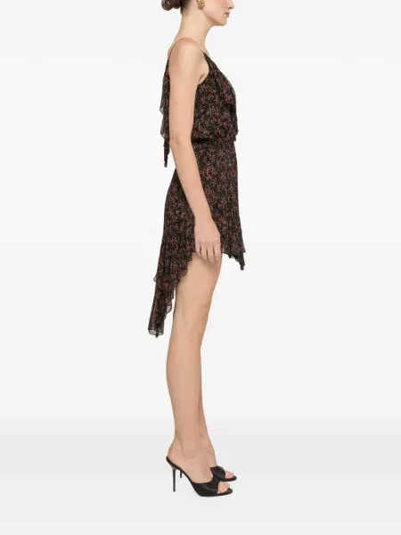 Rochie mini Nissa de mătase asimetrică negru