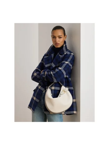 Torba na ramię z naturalnej skóry bydlęcej model ‘Tasha’ Lauren Ralph Lauren beżowa