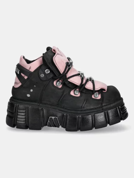 New Rock adidași din nubuc Nobuck Negro + Nobuck Rosa + Tower Negro Lateral negru
