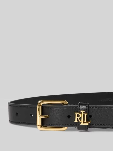 Pasek ze skóry bydlęcej z aplikacją z logo Lauren Ralph Lauren czarny