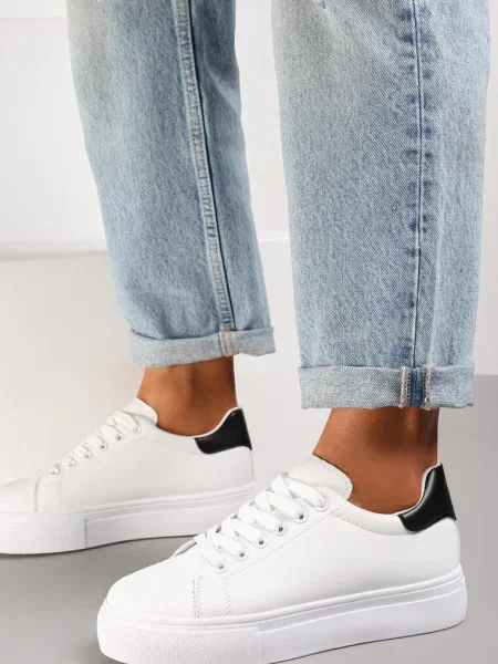 BIało-Czarne Sneakersy Thessomeda białe