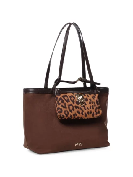 Geantă shopper V°73 cu imagine cu model leopard maro