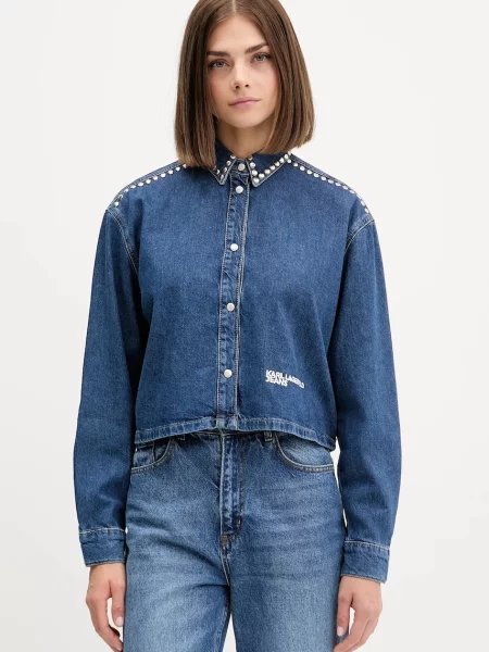Karl Lagerfeld Jeans cămașă jeans bleumarin cu guler clasic relaxed albastru