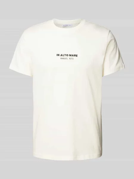 T-shirt z prążkowanym okrągłym dekoltem Manuel Ritz biała