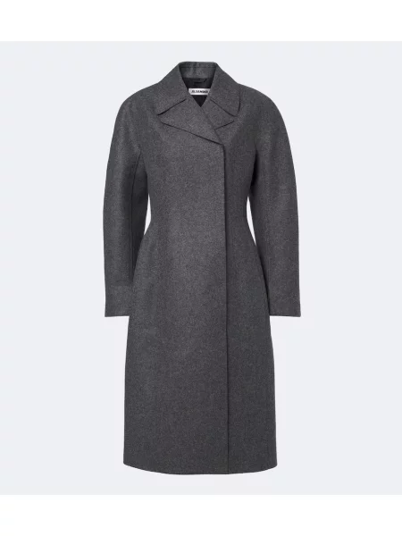 Palton Jil Sander de lână cu două rânduri de nasturi gri