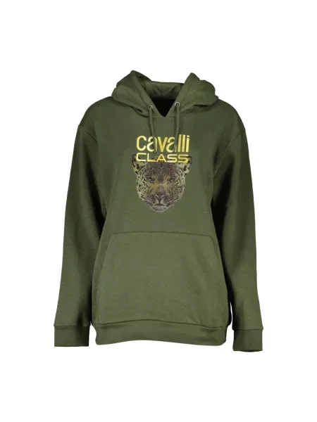 Bluza z kapturem Cavalli Class w panterkę zielona