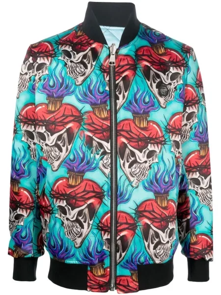 Geacă bomber Philipp Plein cu broderie albastru