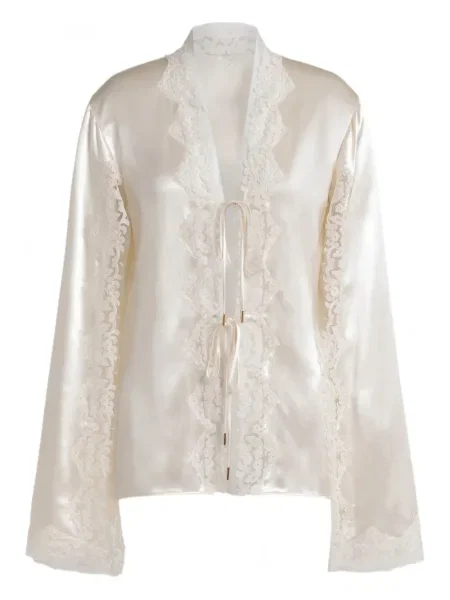 Bluză Alberta Ferretti cu decolteu în V din dantelă alb