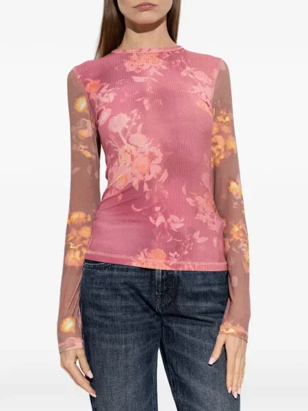 Top Diesel cu model floral cu imagine din jerseu roz