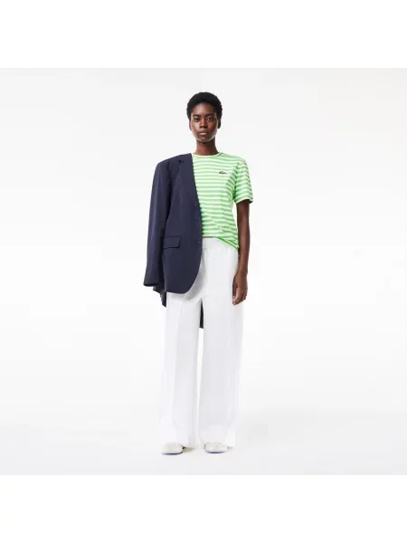 Lacoste Koszulka Z Luźnego Materiału W Paski Z Bawełny biała