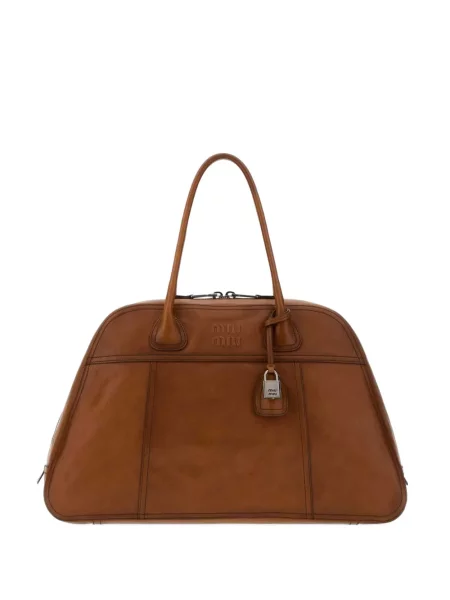 Geantă shopper Miu Miu din piele maro