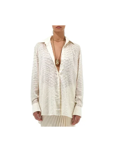 Koszula Roberto Cavalli skórzana w wężowy wzór beżowa