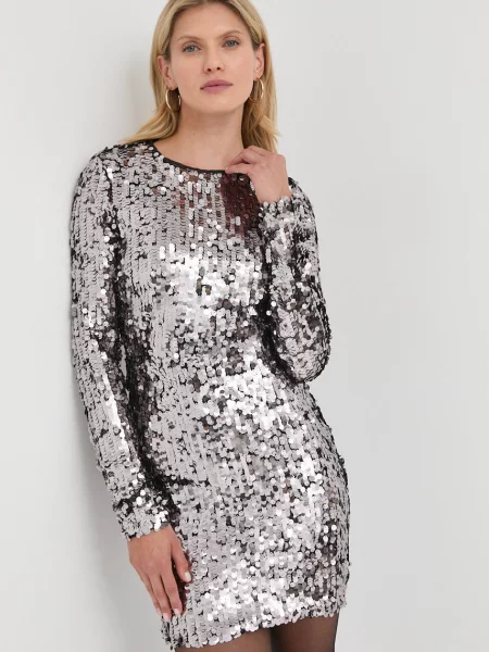 Bardot sukienka srebrny mini prosta