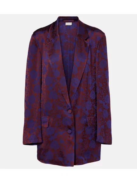 Sacou Dries Van Noten cu model floral din jacard bordo