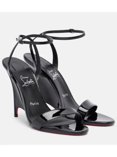 Sandale Christian Louboutin din piele cu pană de lac negru