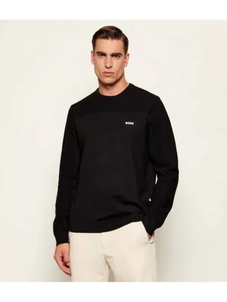 BOSS GREEN Pulover KN_Momentum-X CN | regular fit cu adaos de lână negru