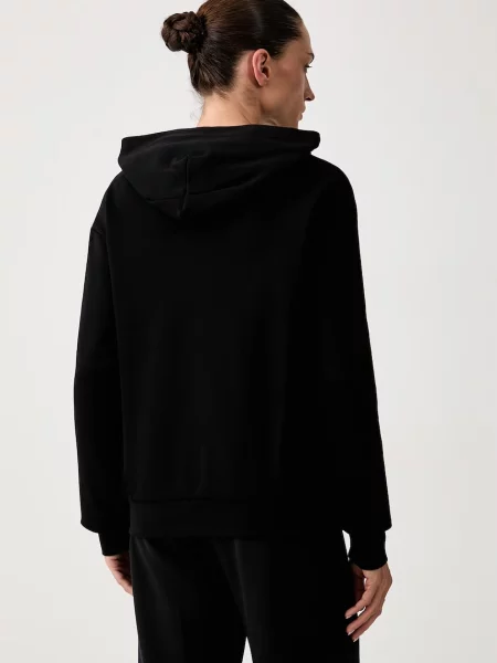 Emporio Armani kapucnis melegítőfelső női pamuttal fekete