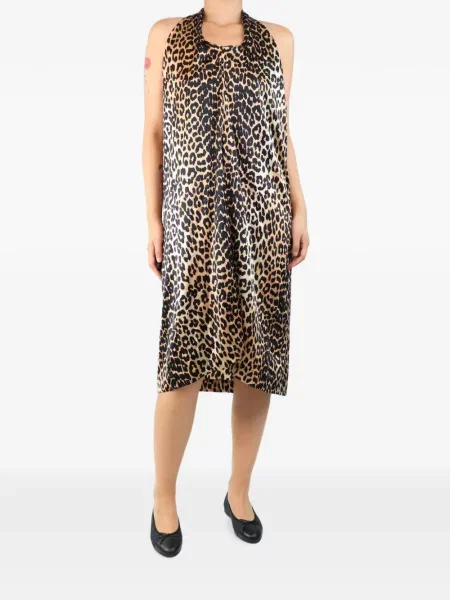 Rochie midi Ganni cu imagine cu model leopard cu gât halter