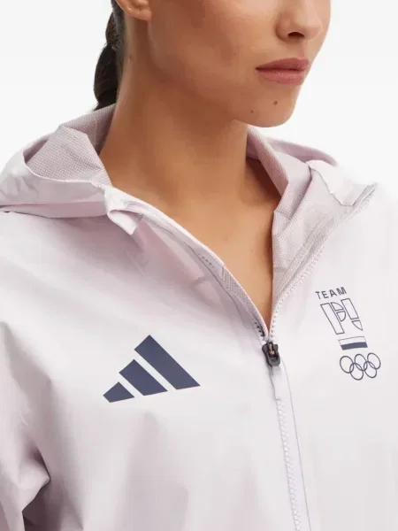 Geacă cu puf Adidas cu dungi cu glugă negru