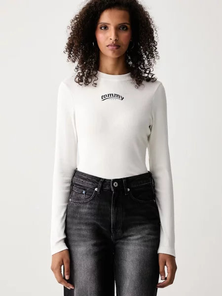 Tommy Jeans tričko s dlouhým rukávem s bílé