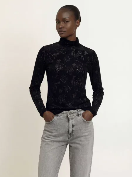 Marc Cain Tričko S Dlouhým Rukávem Ze Sametu black new černé