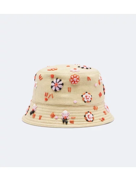 Pălărie Prada cu broderie din canvas bej