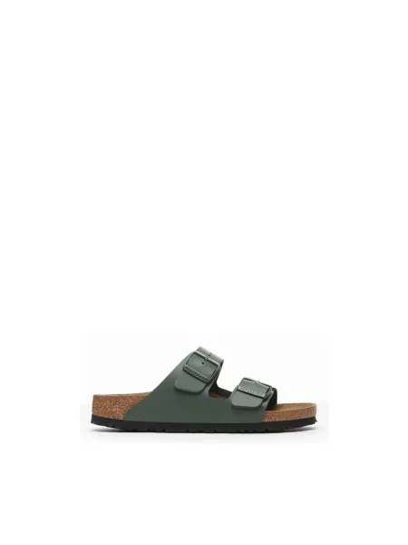 Klapki Birkenstock zamszowe na sprzączkę zielone
