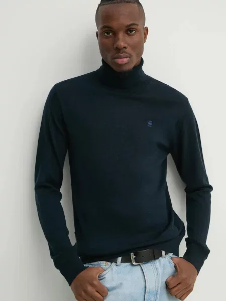 Вълнен пуловер G-Star Raw мъжки от лека материя с поло синьо