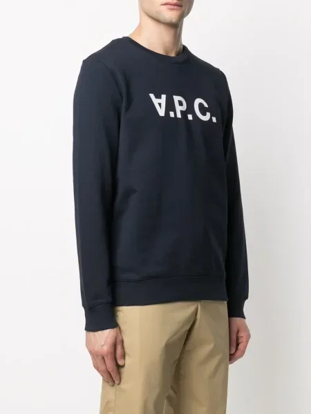 Mikina A.p.c. s potiskem s kulatým výstřihem modrá