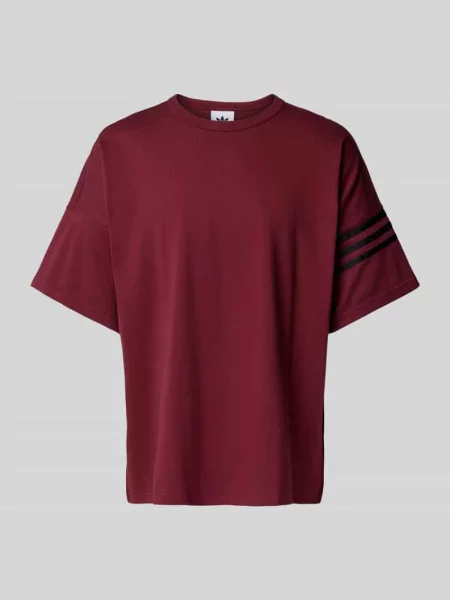 T-shirt z prążkowanym okrągłym dekoltem Adidas czerwona