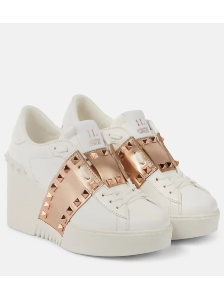 Кожени маратонки Valentino Garavani с клин ток бяло