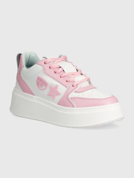 Sneakersy Chiara Ferragni skórzane na platformie różowe