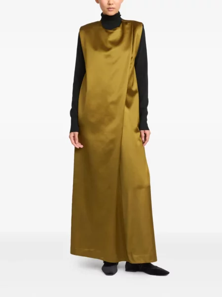 Rochie maxi Yves Salomon din satin de costum auriu